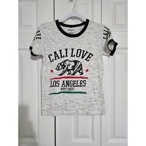 On fire small women's "California love" white and grey static print tee